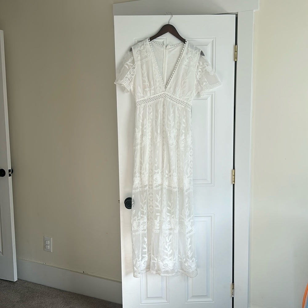 White Boho Lace Maxi Dress. Size M.